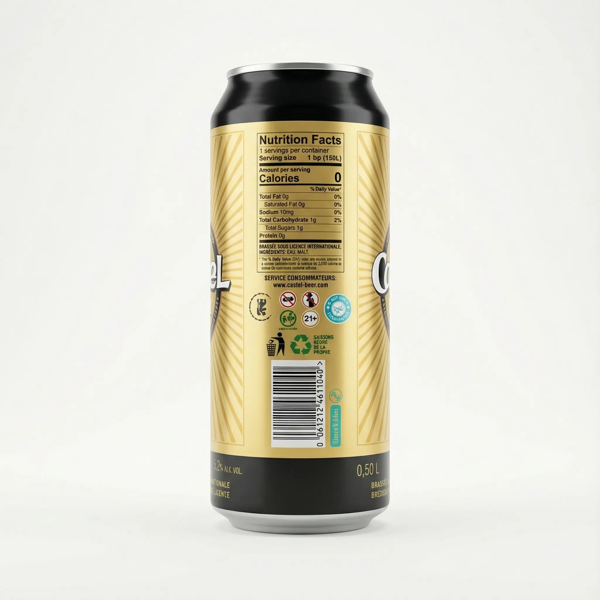 informations sur canette de biere blonde Castel 50cl